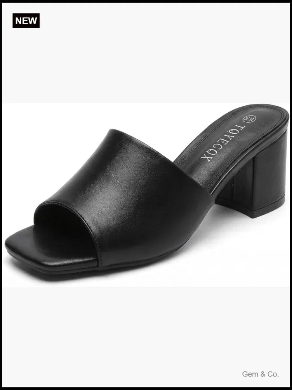 Heeled Mules Chunky Block Low Heel Square Open Toe Slides Sandals